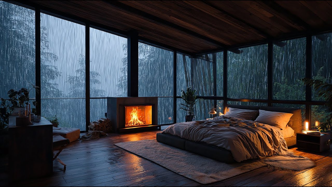 Cozy Rainy Night Cabin 🌧🔥 Rain & Fireplace Sounds for Deep Sleep ...