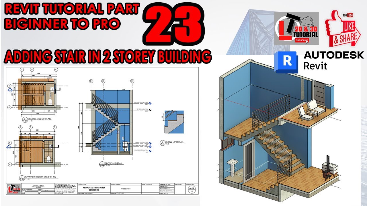 REVIT TUTORIAL BIGINNER TO PRO PART 23: ADDING STAIR IN 2 STOREY BUILDING