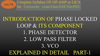 Lec-76 Introduction to Phase Locked Loop- Phase Detector and Low Pass Filter Working | R K Classes |