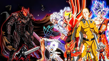 Guts V2 OP (New) VS Goku DBS V3.5 OP, TC Luffy OP, Cliff Saitama OP & Naruto Baryon V3.2 OP in Mugen