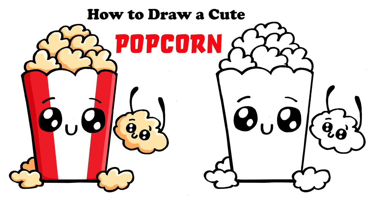 How To Draw Cartoon Popcorn Cute And Easy Youtube