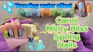 Canni Hema Free Minty Bliss Spring Gel Nail Set | Beginner friendly water droplet effect design
