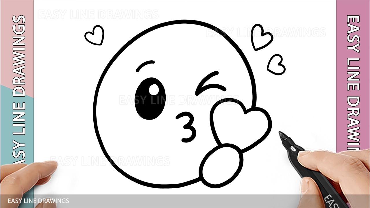 How to Draw a Cute Kissing Emoji | Easy Line Drawing Step by Step