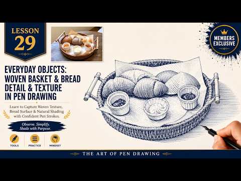 Lesson 29: Drawing a Woven Basket & Bread — Mastering Interlaced Rhythms and Soft Organic Shading