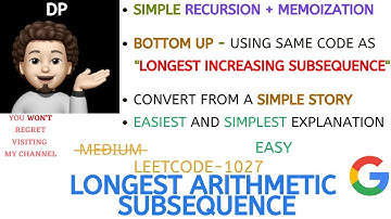 Longest Arithmetic Subsequence | Recur + Memo | Bottom Up | GOOGLE | Leetcode-1027 | Live Code