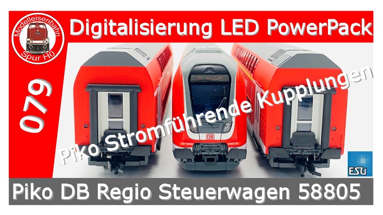 Digitalisierung Piko DB Regio Steuer- u. Mittelwagen ESU Lopi 5 PowerPack LED Stromführende Kupplung