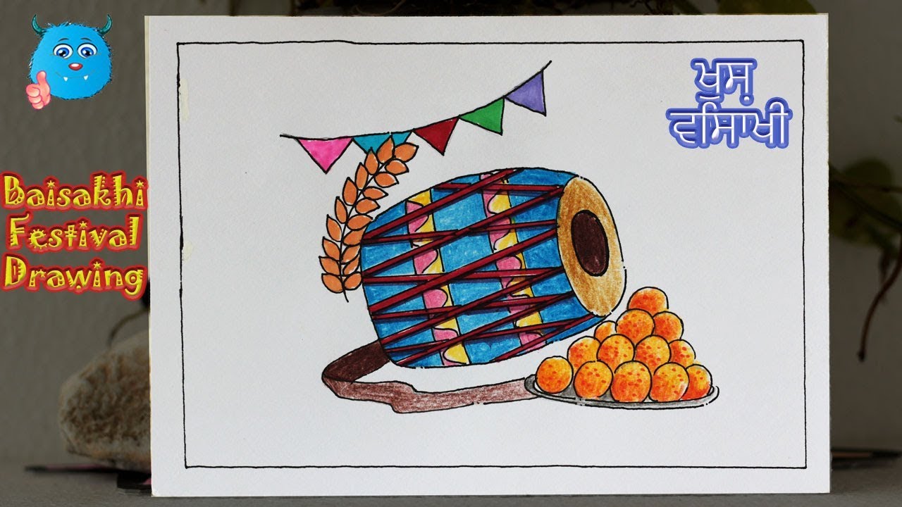 How to Draw Happy Baisakhi Card Easy Baisakhi Festival Drawing for
