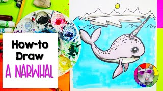 How-To Draw a Narwhal, Step-by-Step Drawing Tutorial for Kids!