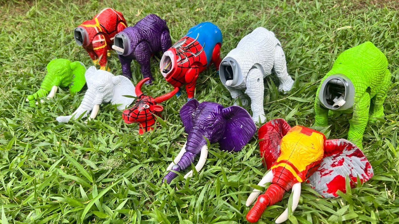 Mencari dan mencocokkan kepala sapi moo, gajah, sapi lucu, sapi warna warni, merakit sapi