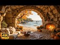 Relaxing Autumn Piano Music by the Sea 🌊 Ocean Waves &amp; Crackling Fire for Sleep