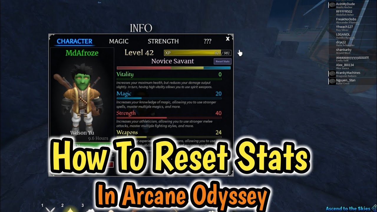 How to reset stats in Arcane Odyssey