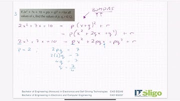 Quadratics unknown coefficients example 3 Leaving Cert Higher Level