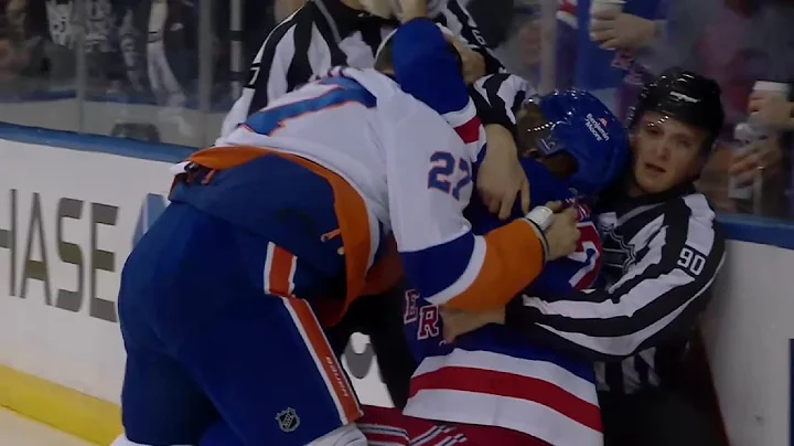 A scuffle between Barclay Goodrow and Anders Lee