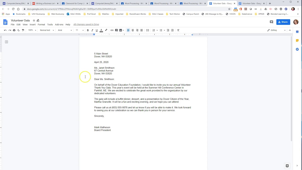 Writing a Business Letter in Google Docs