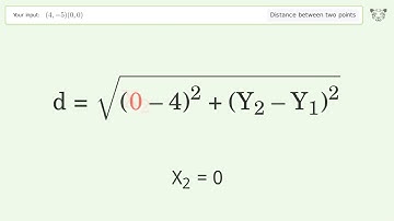Find the distance between two points p1 (4,-5) and p2 (0,0): Step-by-Step Video Solution