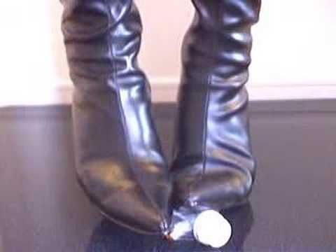Pet bottle crush with pin-heel boots