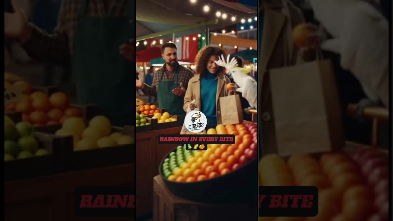 Говорящий попугай продает радужные фрукты на рынке! 🦜🌈🤣