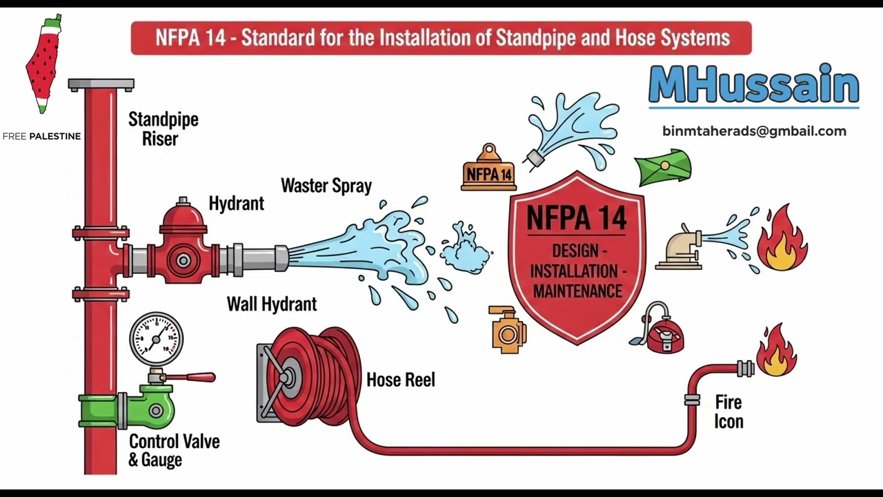 شرح كود NFPA 14 – أنظمة صناديق خراطيم الحريق 🚒🔥