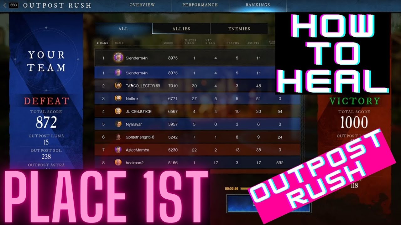 First Place Insane Heals in Outpost Rush New World 1.2