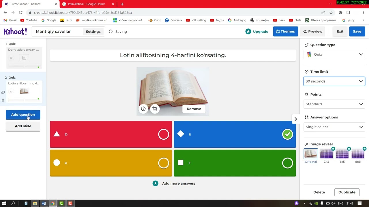 Kahoot platformasida test yaratish