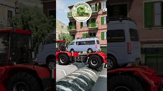 BeamNG Truck Eps. 76 Red Tractor Towing Blue Van & Green City Bus Crossing Giant Speed Bump