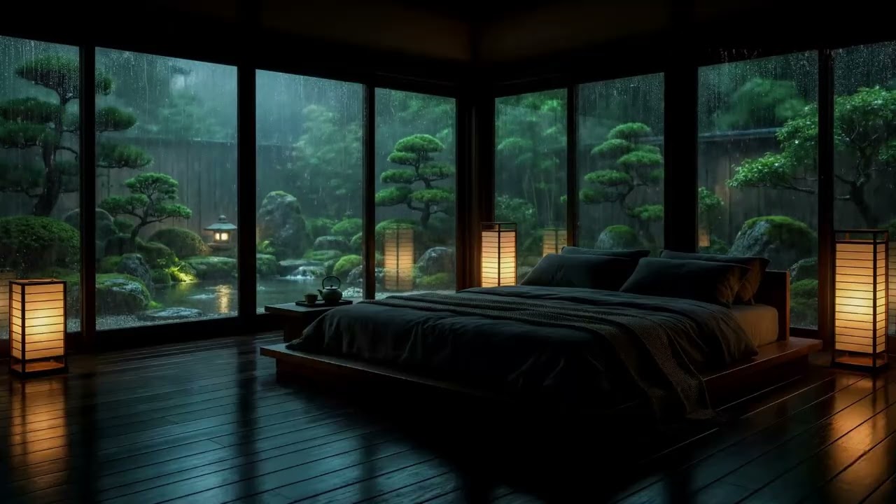 Relaxing Rain at Night from a Modern Japanese Bedroom | Sleep Deeply with Relaxing Rain