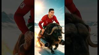 Shocking‼️ CR7 🐃 Riding a Musk Ox Beats Messi 🐻❄️ Riding a Polar Bear 🏆 | Funny AI Meme #shorts