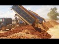 Great Dump Truck 10 Wheels Heavy Unloading Soils into Water | Incredible Land Filling Equipment