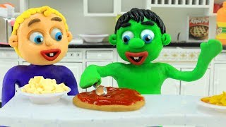 Baby Hulk Cooking Pizza With Frozen Elsa Play Doh Cartoons For Kids