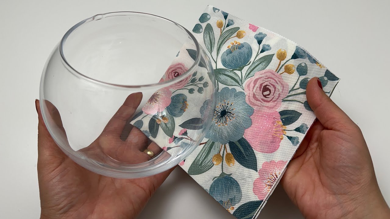LOOK WHAT I DID WITH A GLASS BOWL AND PATTERNED PAPER NAPKINS!