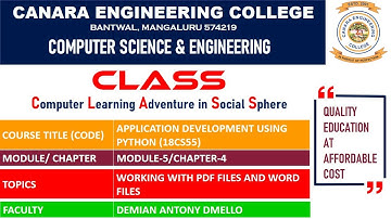 VTU ADP (18CS55) Python Programming: Working with PDF and WORD files (M5 L4)