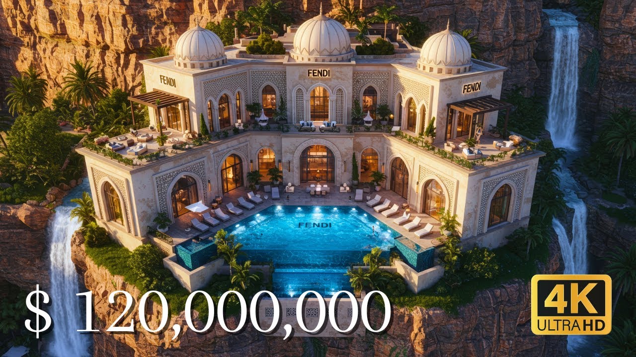 $120,000,000 Arabian Palace by Fendi Hidden Beneath a Waterfall!