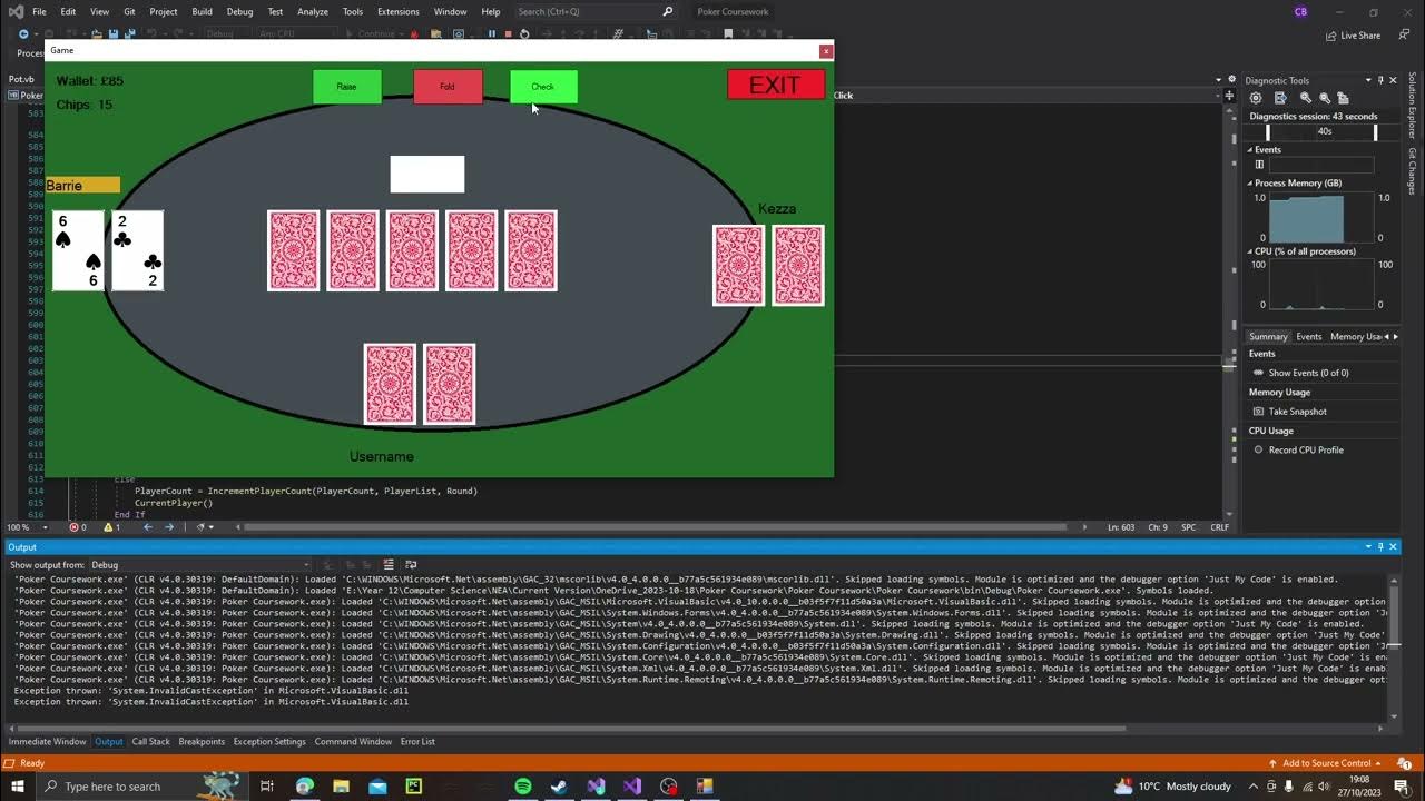 Poker Coursework TESTING Split Pots Working YouTube