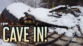 Cave in! Machine Shed roof collapses from snow!