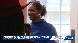 Olympic medalist Jasmine Jones welcomed home with surprise party in Pennsylvania