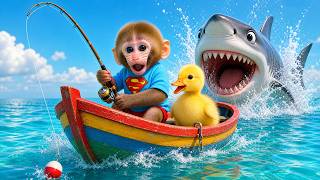 Bon the Monkey and the duckling go fishing and get chased by a shark
