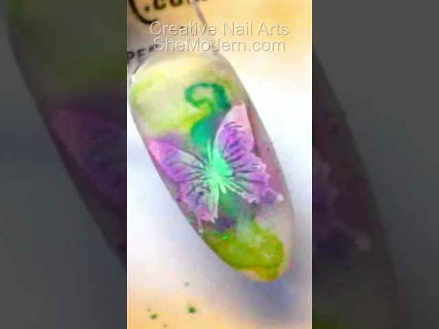 Butterfly Color Shifting Nail Art with sticky white stamping polish and temperature changing pigment
