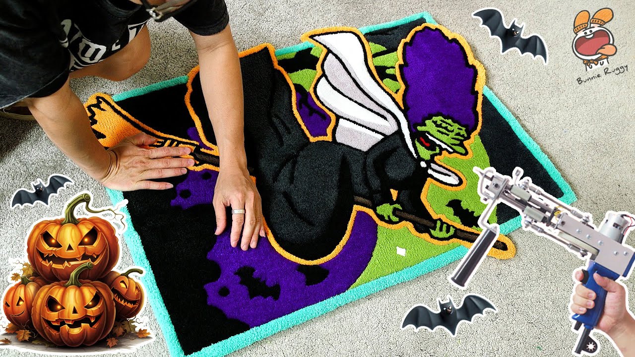 Rug Tufting | Start to finish a Halloween tufted rug – The Simpson - Marge the Witch on Broomstick