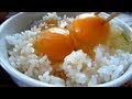 Eating Japanese food ”2 raw eggs over rice”