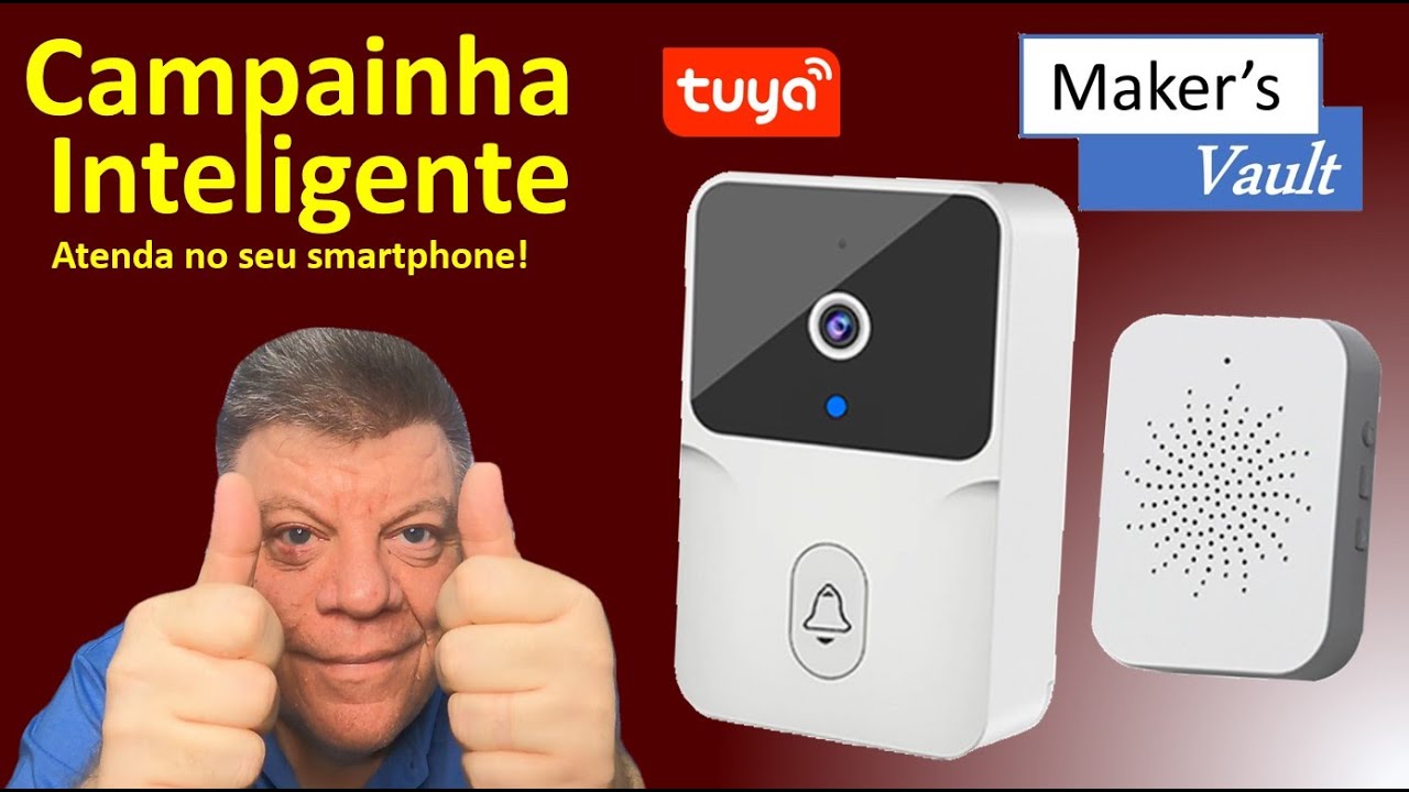 Campainha Inteligente com câmera Wi-Fi padrão Tuya: Atenda pelo smartfone 