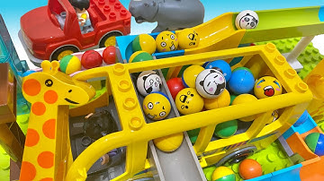 Car and Bus Satisfying Marble Run ASMR ☆ Building Blocks big animal course