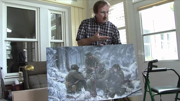 Dick Winters reacts to the "Hang Tough, Bastogne" painting