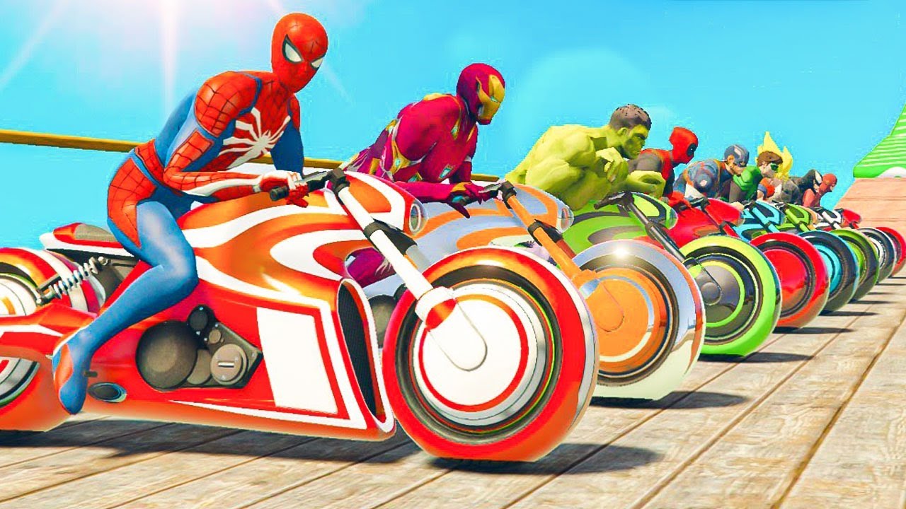 Homem aranha vilões e herois saltando de mnoto no barco e nas alturas