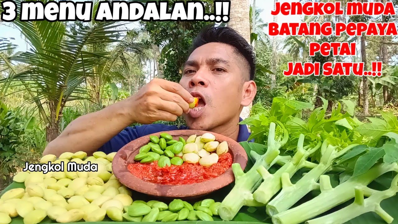 MAKAN 3 MENU ANDALAN‼️ JENGKOL MUDA BATANG PEPAYA DAN PETAI TANPA NASI