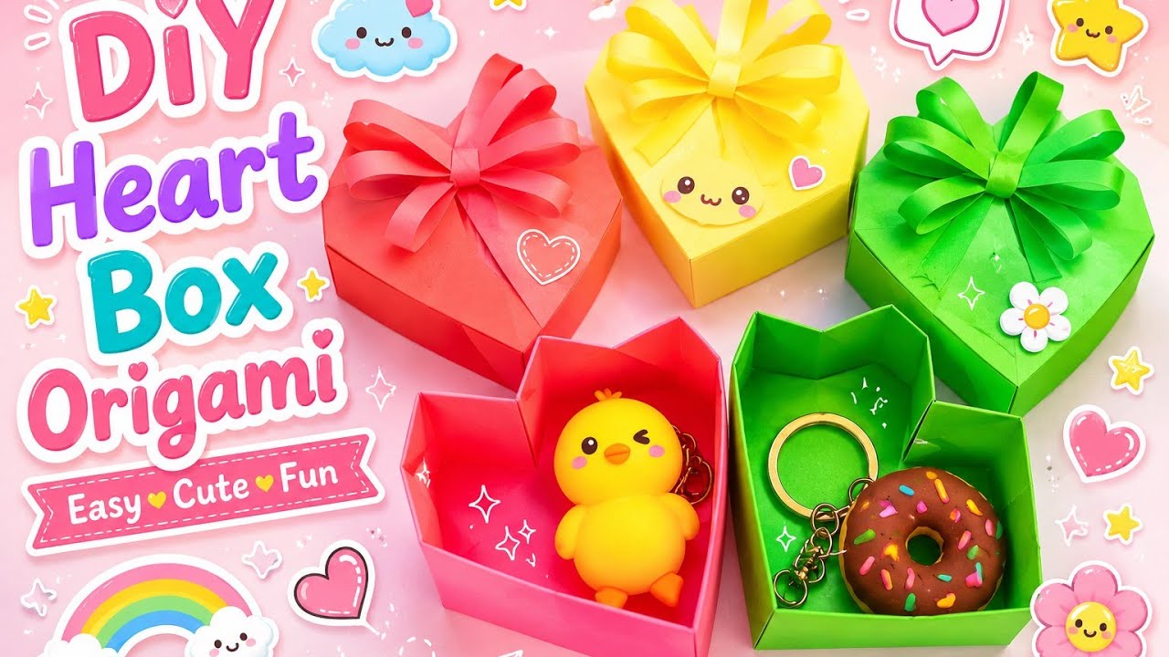diy origami heart box/ how to make paper box/ origami box tutorial ...