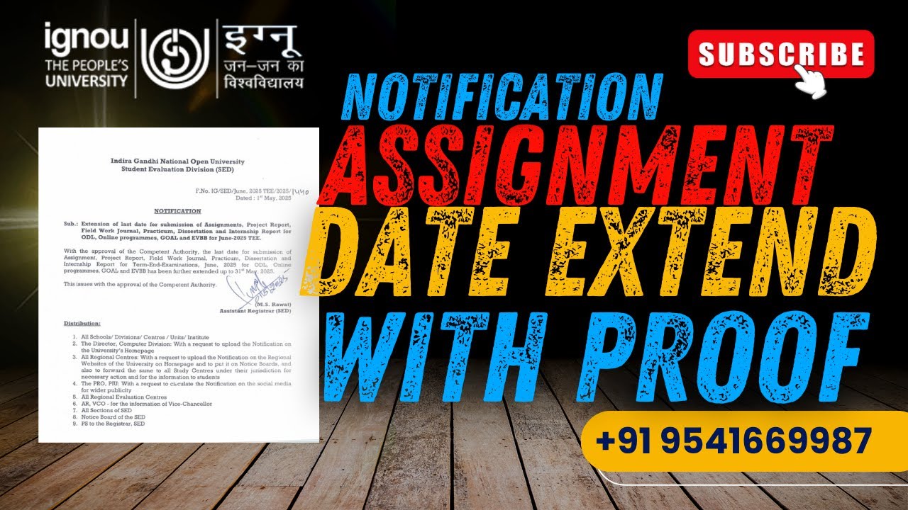 IGNOU Assignment Session 2025 Last Date Extended With Notice ...