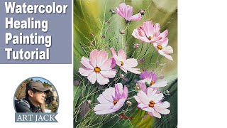 Watercolor Healing Painting Tutorial / Flowers Technique / Cosmos Autumn / Color info [ART JACK]