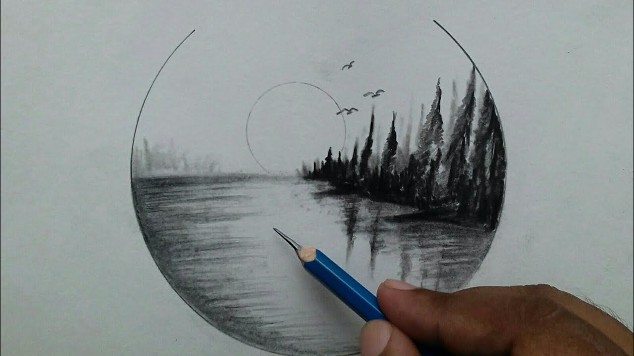 How to draw sunset drawing for beginners with pencil - YouTube