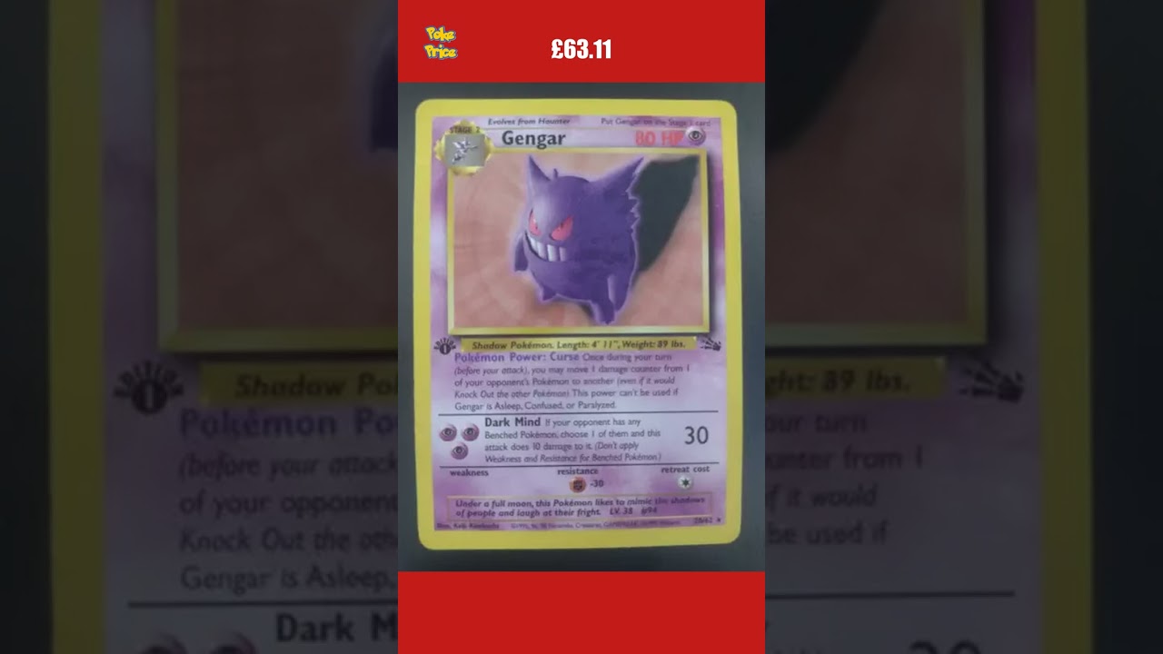 1st Edition Gengar 20/62 Non Holo Rare Fossil Pokémon Card 1999 WOTC Near Mint
