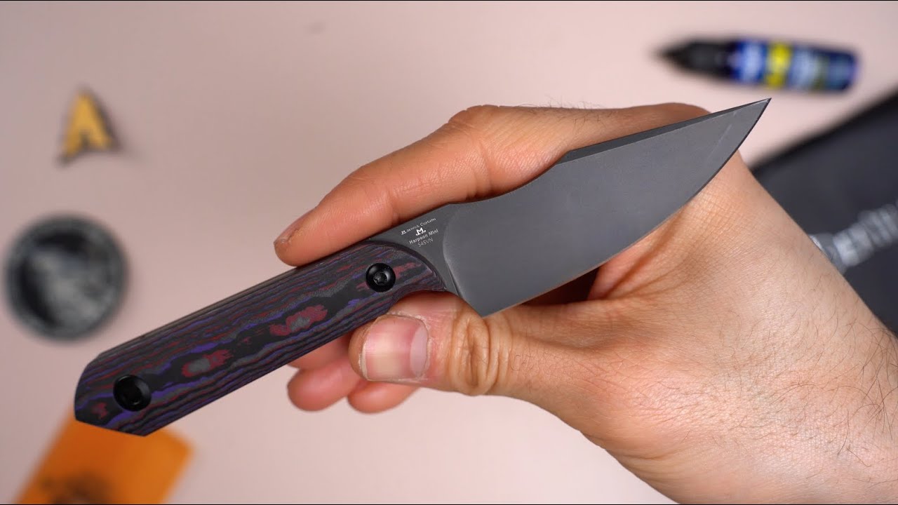 Нож Kizer Harpoon Mini DLC сталь S45VN рукоять Purple Haze FatCarbon